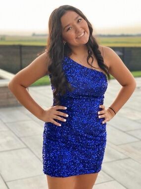 Royal Blue One-Shoulder Sequin Mini Dress
